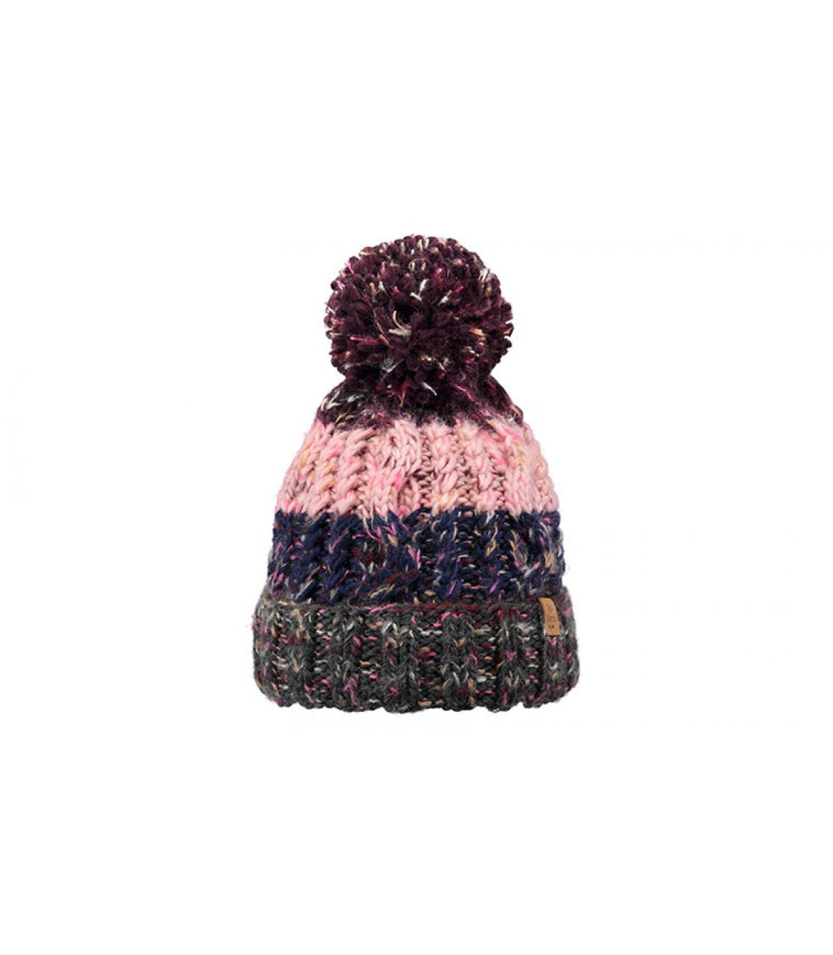 pompom beanie stripes pink grey - Sandy 