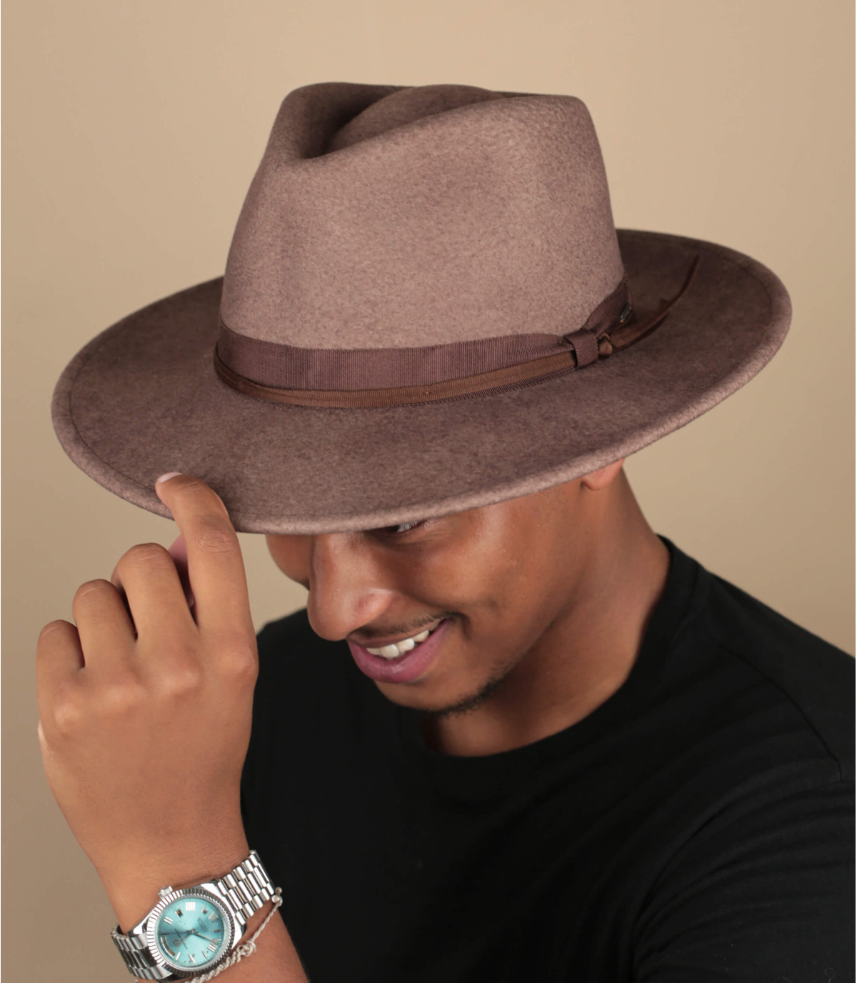Brown fedora felt hat Dayton Convertible Brim bison Brixton