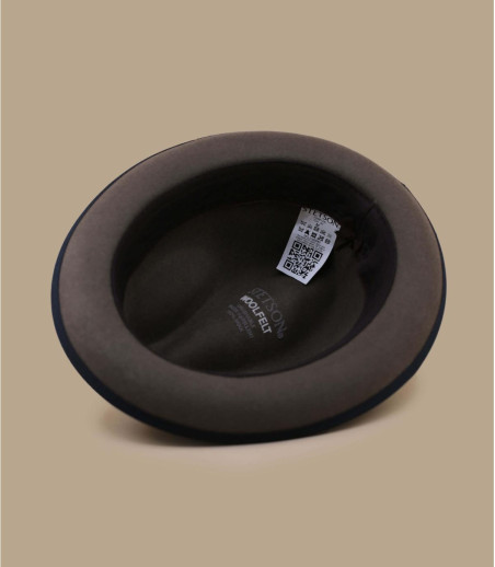 Fedora hat brown blue felt ribbon Player Woolfelt deep taupe Stetson Headict